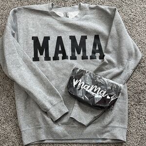 Gray MAMA Crew Neck Sweater